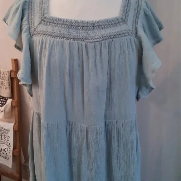 Tea n Rose Sage Green tiered Dress Size Large #0186 - Picture 6 of 12